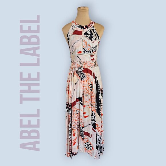 Abel The Label Open Back Orange Black Color Summer Dress Sz S - Picture 1 of 12